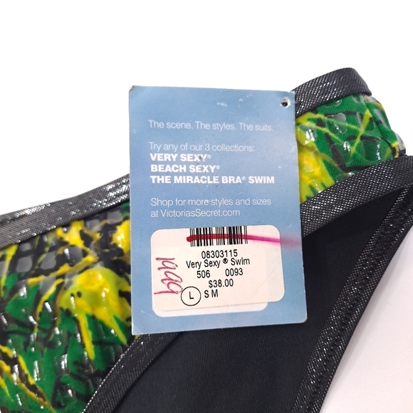 Victoria's Secret Very Sexy Swim Bikini Bottoms Tropical Palms Green Black Large - Picture 4 of 8